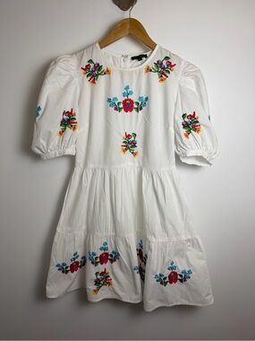cottagecore embroidered folk dress puff sleeve tiered midi dress